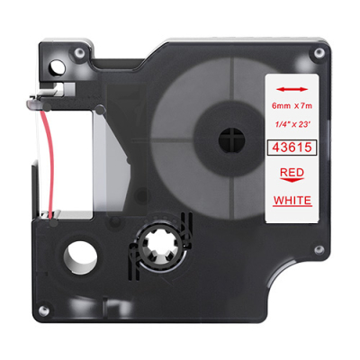 Dymo 43615 compatible lettertape rood op wit 6mm