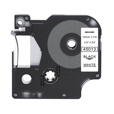 Dymo 45013 compatible lettertape zwart op wit 12mm