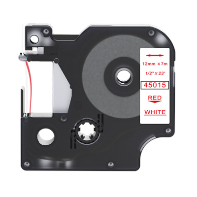 Dymo 45015 compatible lettertape rood  op wit 12mm