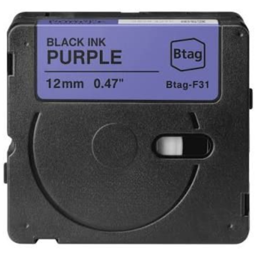 Brother Btag-F31 compatible lettertape zwart op paars 12mm