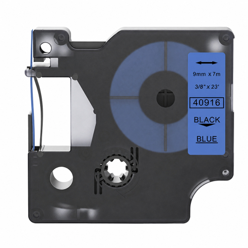 Dymo 40916 compatible lettertape zwart op blauw 9mm