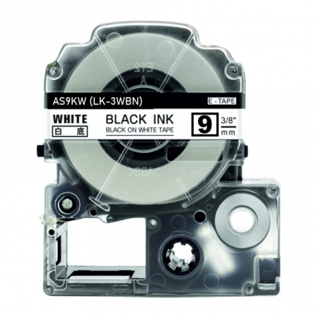 Epson LK-3WBN compatible lettertape zwart op wit 9mm