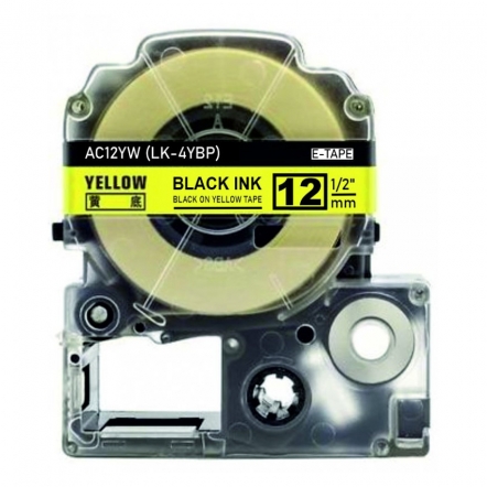 Epson LK-4YBP compatible lettertape zwart op geel 12mm
