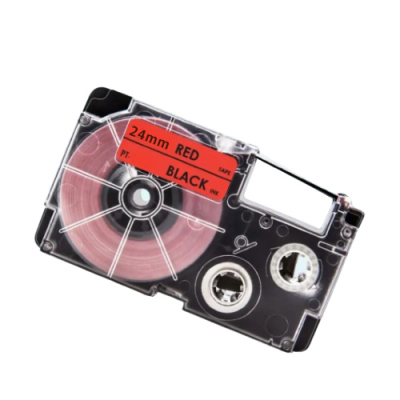 Casio XR-24RD compatible labeltape zwart op rood 24mm